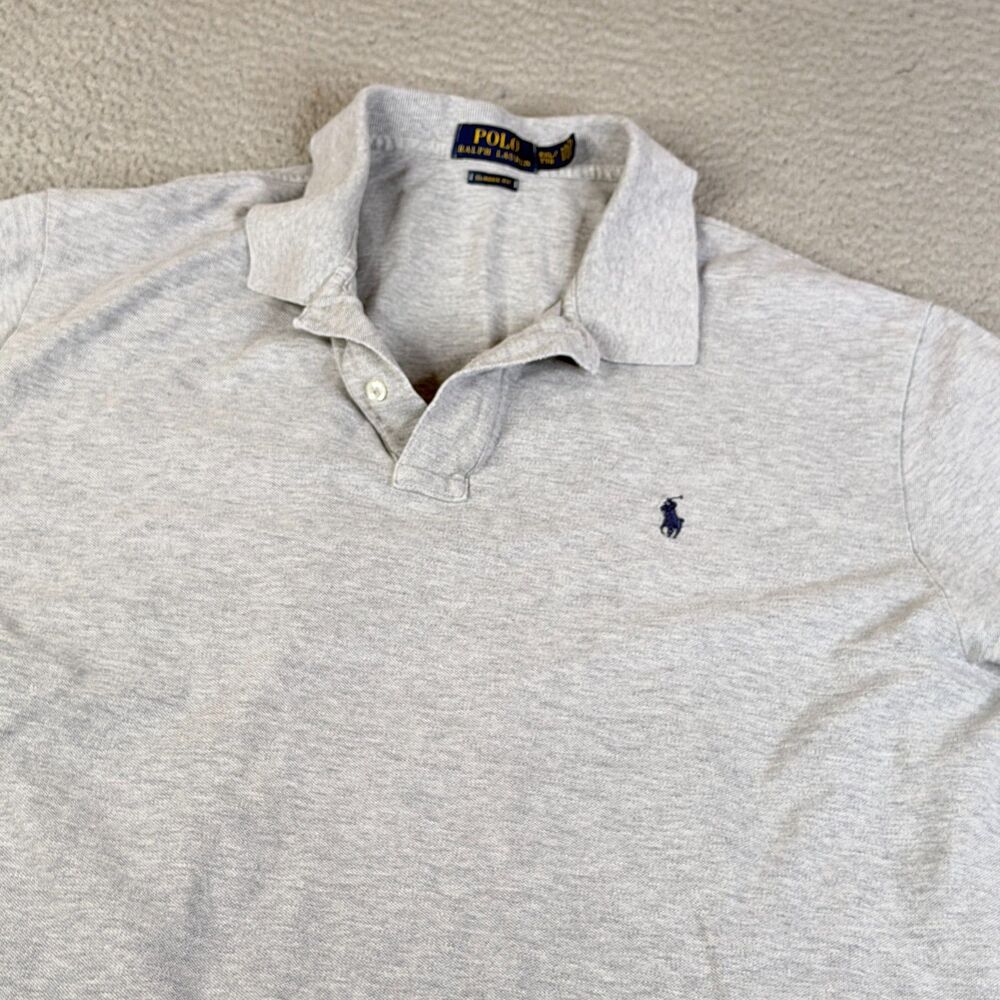 POLO RALPH LAUREN Polo Shirt Mens XXL Gray Short Sleeve Classic Fit Blue Pony